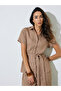 Brown Crinkle Tie-Belt Shirt And Pants Co-Ord Set - 2