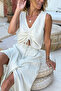 Beige Sleeveless Gathered Cotton Crop Fit Woven Blouse 50 45