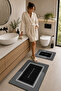 Non-Slip Based Washable 2-Piece Plain Black Bath Mat and Toilet Set – Modern Bathroom Rug - 2