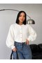 Balloon Sleeve Crop Heart Buttoned Women's Beard Cardigan