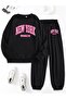 Unisex Men Women New York Brooklyn Pink Lettering Printed 3 Thread Crewneck Sweatsuit Set