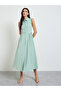 Green Textured Sleeveless Shirt Midi Dress - 3