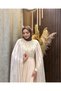 Zara Cape Detailed Stone Embellished Hijab Evening Dress |   Beige - 6