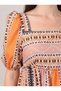 Women's Patterned Square Neckline Dress with Gipeli Back and Crossed Laces, Comfortable Cut, Summer Dress - 3