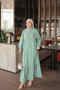 Mint Green Half Buttoned Layered Skirt Dress with Elastic Sleeves - 2