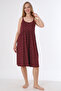 Burgundy Lace Gathered Strap Lycra Women's Nightgown