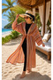 Striped Adjustable Waist Long Pareo Salmon - 2