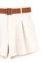 1029 Women's Linen Belted High Waist Shorts with Pockets Cream - 3
