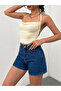 Women's High Waist Daisy Embroidered Blue Denim Jeans Shorts - 3