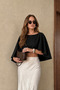 Women's Boat Neck Cape Sleeve Crop Blouse Stylish Loose Office Casual - 6