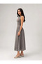 Gabardine Fabric Sleeveless Drop Collar Button Detailed Midi Dress - Gray - 2