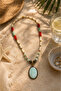 Natural Stone Amazonite and Coral Detailed Bohemian Authentic Design Handmade Women's Necklace - 2