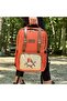Red Embroidered Tile Backpack, 15.6'' Laptop Compartment, Faux Leather Details, Bird Pattern. - 5