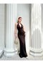 Women's Bitter Coffee Halter Neck Corset Detailed Draped Maxi Dress Dcf260 - 5