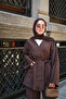 Women's Double Pocket V-Neck Buttoned Waist Tie Suit Brown - 3