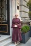 Women's Modal Dress with Ankle and Skirt Flounces and Waist Tie, Plum Color - 4