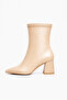 Women's Beige Pointed Toe Thick Heeled Stretch Boots - 2
