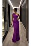Purple One-Shoulder Draped Long Evening Dress with Buckle Accessories 583423 - 3
