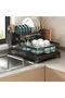 Black Dish Rack Foldable 2 Tier Drying Rack With Cutlery Holder And Cup Hooks - 7