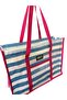 Large Size Waterproof Pilsa Beach Shoulder Bag - Blue-White Striped (with Fuchsia Piping)