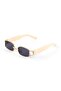 Women's Sunglasses Rectangular Design Cream Frame Black Piercing Ring Glass - 6