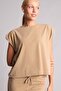 Loose Fit Crew Neck Crepe Short Sleeveless Beige T-Shirt I2210Ax26Au