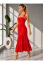 Women's Square Collar Black Ribbed Midi Dress - 3