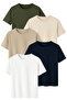 5-Pack Regular Fit Cotton T-Shirt Set Khaki Beige Stone Navy Blue White