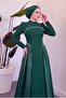 Pearl Detailed Crepe and Satin Combination Flared Hijab Evening Dress - 4