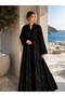 Luxury Jet Black Botanical Jacquard Full Length Abaya