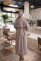 Brown Slit Long Striped Tunic with Shawl Detail - 4