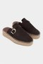 Maren Brown Suede Leather Laser Perforated Buckle Detail Straw Sole Women's Espadrille Slippers - 4