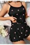 Women's Black Heart Patterned Suspender Shorts Nightgown Set - 2