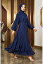 Chiffon Fabric Belted Hijab Evening Dress 5810-01 Emerald Green