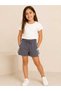 Girl's Bow Detailed Striped Elastic Waist Shorts