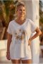 Italian White V-Neck Low Sleeve Polka Dot Thin Stone Flower Printed Casual Viscose Woven Blouse 70 60 - 7