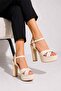 Women's Katina Beige Patent Leather 13 cm Platform Heeled Shoes