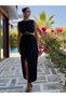 Black Low-cut Dress with Buckle Detail - 3