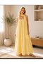 Yellow Adjustable Strap Self-Patterned Summer Comfortable Linen Dress