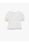 Cotton Beaded Embroidered Crew Neck Short Sleeve Balloon Sleeve Blouse - 5