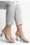 Jova Daily Silver Patent Leather Heeled Slippers 8 cm - 4