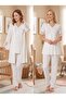 New Season Ecru Elegant Lace Detailed Buttoned Design Short Sleeve Maternity Maternity Dressing Gown Pajama Set - 4