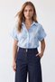 Women's Blue Embroidery Motif Woven Short Sleeve Shirt Alc-X15582 - 2