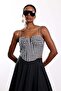 Black Plaid Patterned Bustier 40050 - 2