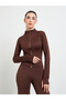 Brown Basic Thumbhole Detail Zip Up Jacket