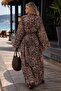 Women's Black-Beige Chiffon Kimono with Belt and Side Slits Arm-26Y001136 - 2