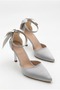 Women's Stoned Bow Detailed Ankle Strap Stiletto Pointed Toe Thin Heeled Evening Dress Shoes - 5