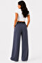 Women's Pearl Belted Palazzo Oversize Wide Cut Flowy Lycra Pants with Belt - 3