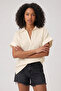 Women's Off-White Relaxed Fit Short Sleeve Linen Shirt Blouse - 6