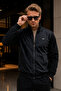 Black Suede Detailed Tracksuit Set with Stand Collar, Standard Fit, Zipper Pockets, Men's Top and Bottom Set - 6